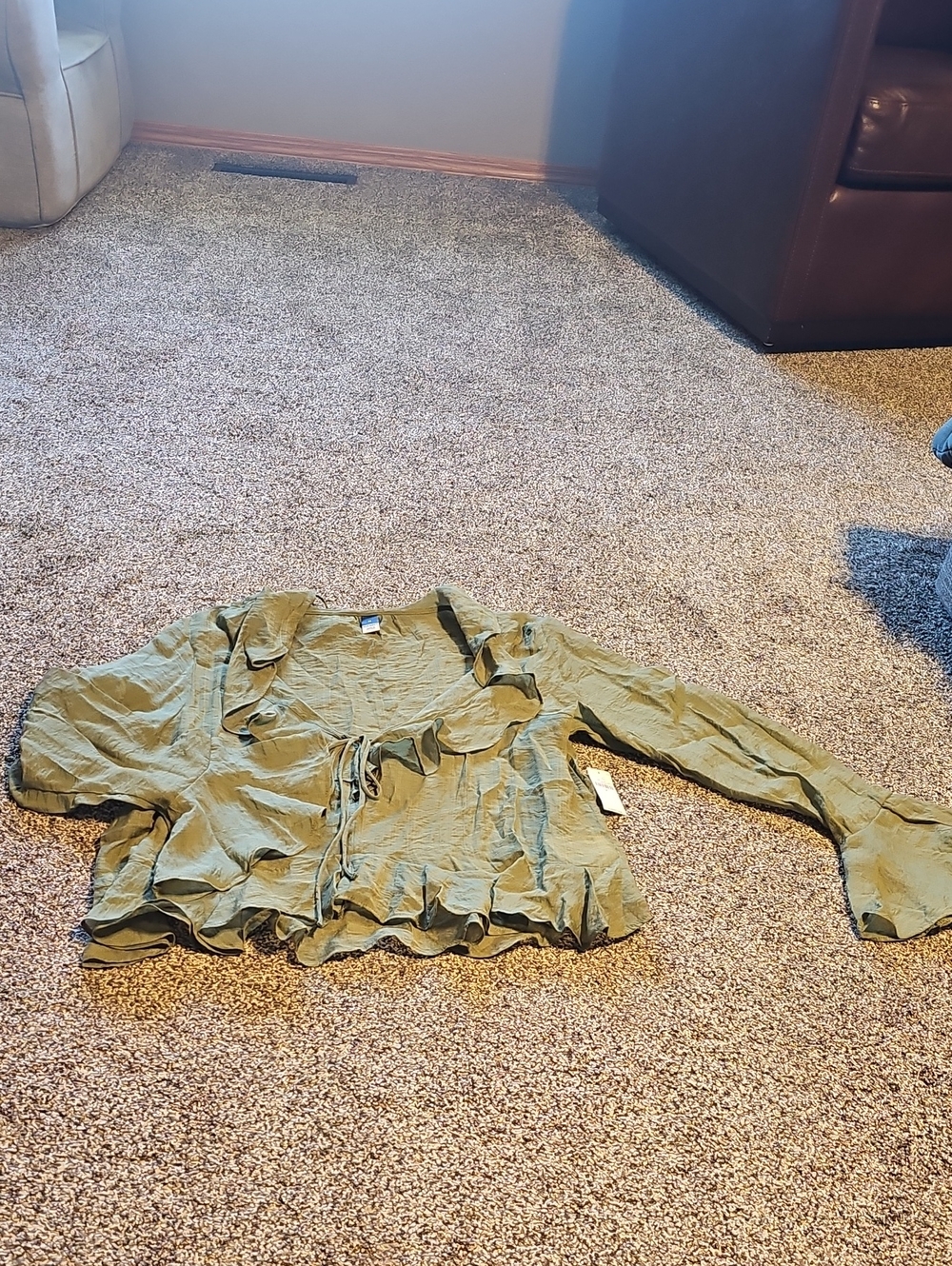 Old Navy Olive Green Ruffle Tie-Front Blouse